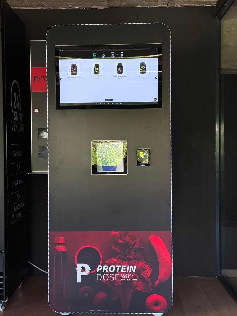 Protein Dose proteinshake-automat, forfra